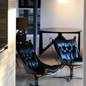 Rare Pair of Chrome & Leather Falcon Chairs.