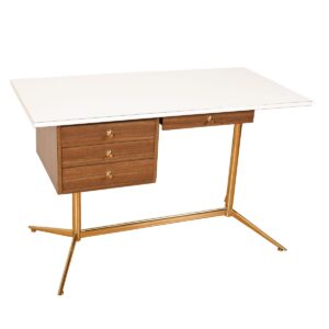 Mid Century Modern Decorator Desk w/ Brass Accents