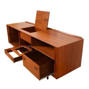 Arne Vodder 84″ Multi-Functional Stereo Media Cabinet / Tambour Door Sideboard