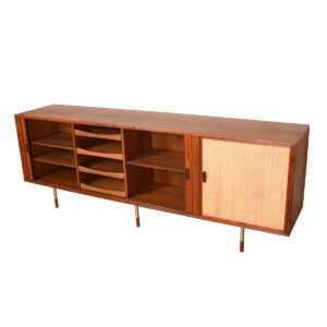 Arne Vodder Tambour Credenza w/ Rare Configuration of Caned Door + Steel Legs.