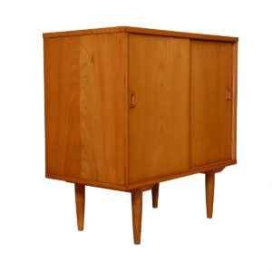 Compact Mid Century Sliding Door Media Cabinet / Bar