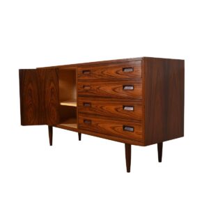 Danish Modern Rosewood 4 Drawer Media Cabinet w/ Bi-Fold Door.