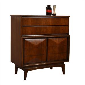 Mid Century Tall Walnut ‘Diamond’ Dresser / Chest