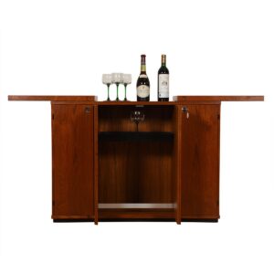 Expanding Danish Modern Teak Standing Bar w/ Lock