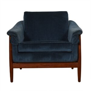Pair of 1950’s Swedish Teak Club Chairs by Dux w/ Blue Patterned Upholstery