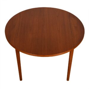 43.5″ Danish Teak Compact Round Dining Table w/ Leaf