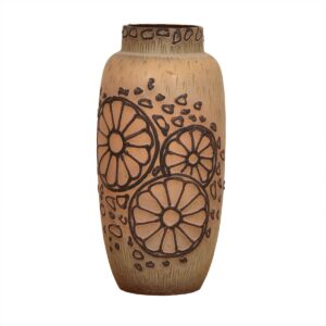 Large MCM Ceramic Vase with Asian Floral Motif