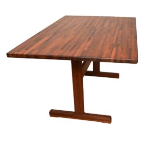 Danish Modern Solid Teak Dining Table / Desk with Trestle Base