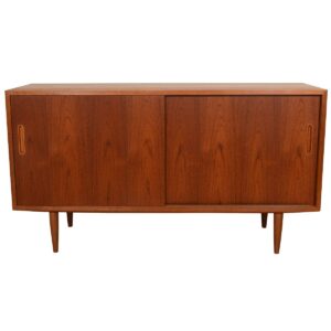 Danish Modern Teak Sliding Door Media Cabinet / Sideboard