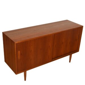 Danish Modern Teak Sliding Door Media Cabinet / Sideboard