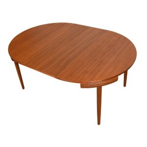 Mid Century Walnut Butterfly Leaf Expanding Round Dining Table + Chair Set.