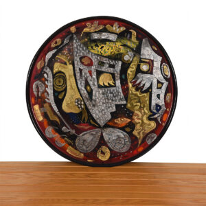 Large Enamel Platter with Maori-style Design by Bernard Hesling