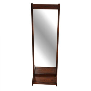 Slim & Long Danish Modern Mirror in Rosewood with Shelf