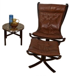 Rosewood + Leather Norwegian Falcon Lounge Chair + Ottoman