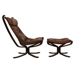 Rosewood + Leather Norwegian Falcon Lounge Chair + Ottoman