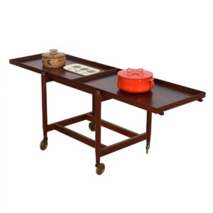 Early Danish Teak Expanding Bar Cart with Removable Tray