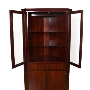 Danish Modern Rosewood Corner Display Cabinet w/ Light.