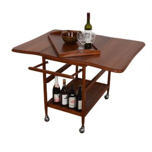 Mid Century Modern Expanding Drop-Leaf Rolling Bar Cart