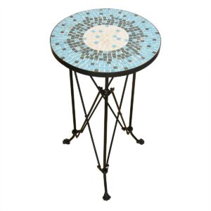 Wrought Iron Mid Century Mosaic Tile Top Accent Table