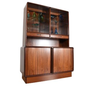 2-Piece Storage / Display Cabinet w/ Light — Danish Modern Rosewood