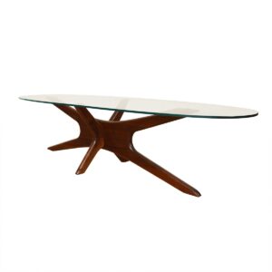 Adrian Pearsall Walnut Coffee Table w/ Oval Glass Top.