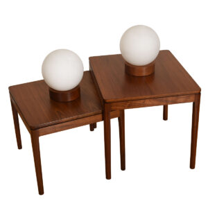 White Globe Table Lamps with Teak Base