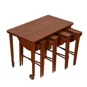Danish Teak Rolling Cart w/ Nesting Drop-Leaf Accent Tables