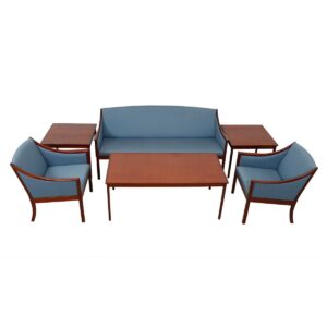 Danish Modern Rosewood Sofa & Pair of Chairs w. Blue Upholstery by Ole Wanscher