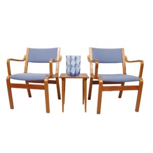 Pair of Bentwood Arm Chairs with Blue Upholstery (from Danish Embassy)