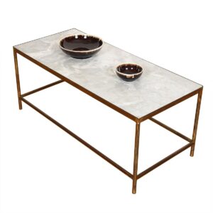 Mid Century American Modernist Brass Coffee Table w/ Marble Inset Top