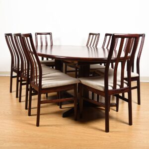 Danish Rosewood Set of 8 Tall Slat Back Dining Chairs