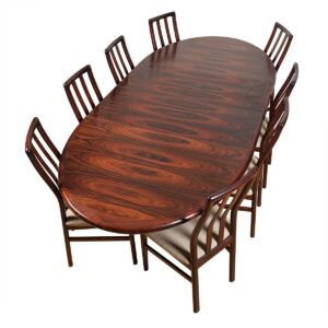 Danish Rosewood Set of 8 Tall Slat Back Dining Chairs