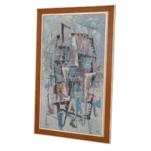 Large Abstract Expressionist Painting in Blues and Browns, Signed & Dated 1964