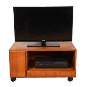Danish Teak Rolling TV Stand / Low Media Cabinet.