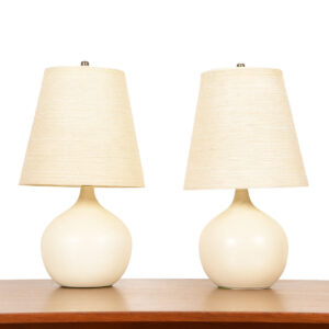 Pair of Small Round Bostlund Lamps w/ Original Fiberglass Shades