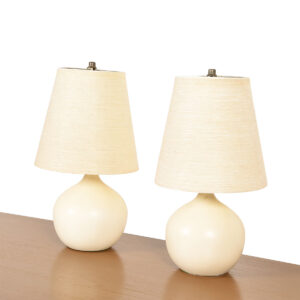 Pair of Small Round Bostlund Lamps w/ Original Fiberglass Shades