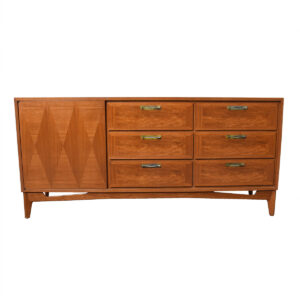 Mid Century Modern Long Diamond Inlay Dresser / Credenza