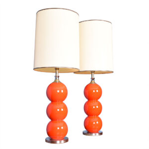 Pair of Red-Orange Stacked-Ball Table Lamps
