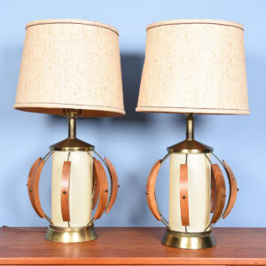 Pair of Mid-Century Walnut & Brass Table Lamps