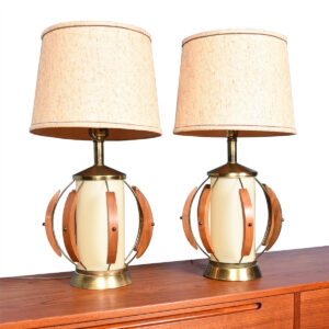 Pair of Mid-Century Walnut & Brass Table Lamps
