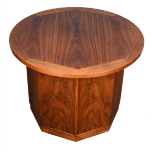 Mid-Century Walnut Round Accent Table / Storage Cabinet.