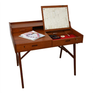 Petite Danish Teak Split Drawer Locking Desk / Vanity.