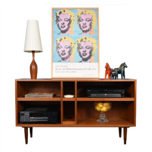 Deep Open Teak Bookcase / Media Cabinet w/ Pull-Out Shelves!