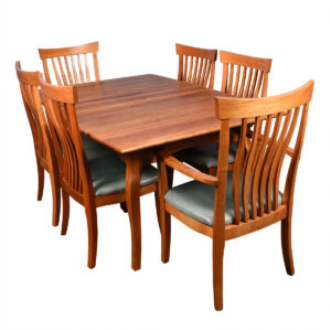Table & Chair Set — Solid Cherry Set of 6 Leather (2 Arm + 4 Side) Chairs + Expanding Dining Table