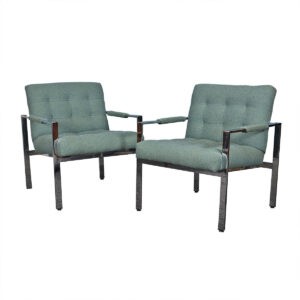 Pair of Milo Baughman for Thayer Coggin Chrome Flat Bar Lounge Chairs