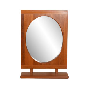 Danish Modern Solid Teak Mirror w/ Floating Shelf
