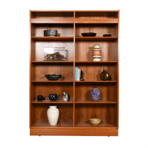 Lighted Danish Modern Teak Adjustable Shelf Bookcase