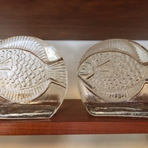 Pair of Blenko Glass Bookends with Fish Design