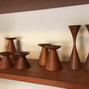 Various Pairs of Scandinavian Modern Wood Candleholders