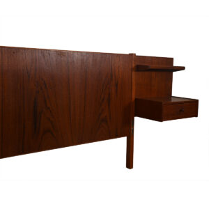 Danish Queen-Sized Teak Headboard w/ Attached Nightstands & Black Footboard